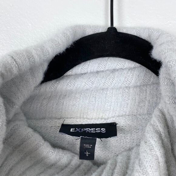 Express Gray Fuzzy Turtleneck Sweater Balloon‎ Sleeve Pullover Cowl Size Large - Picture 3 of 9
